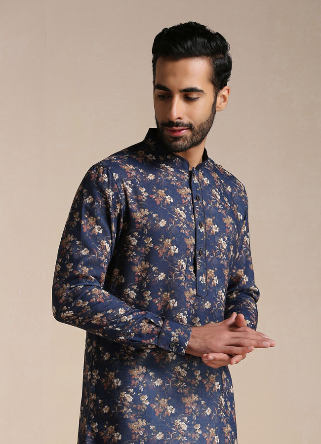 Dazzling Blue Floral Print Kurta image number 0